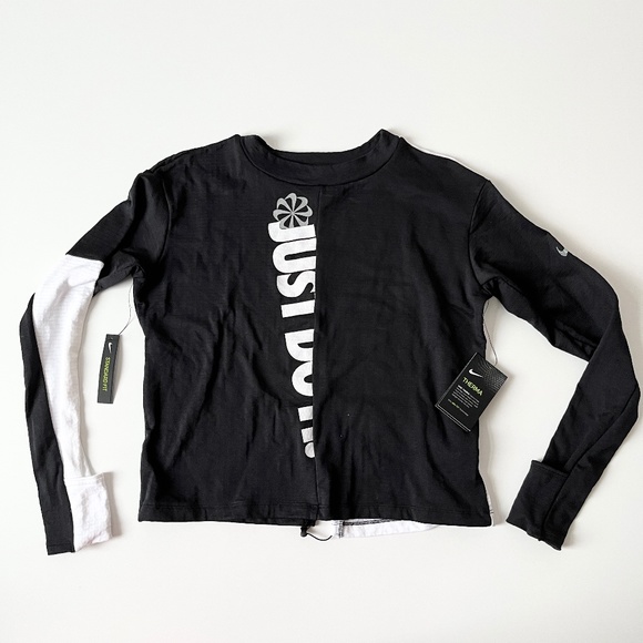 Nike Therma Long Sleeve Asymmetrical Running Dri-Fit Top Black White Small - Picture 1 of 7